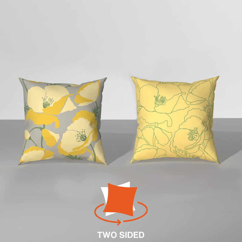 Sleepyhead Spring - Digital Printed Dual Sided Floral Cushion Covers/Throw Pillow (16X16, Set Of 5, Green & Yellow)(Canvas), 180 TC, 40.64 cm