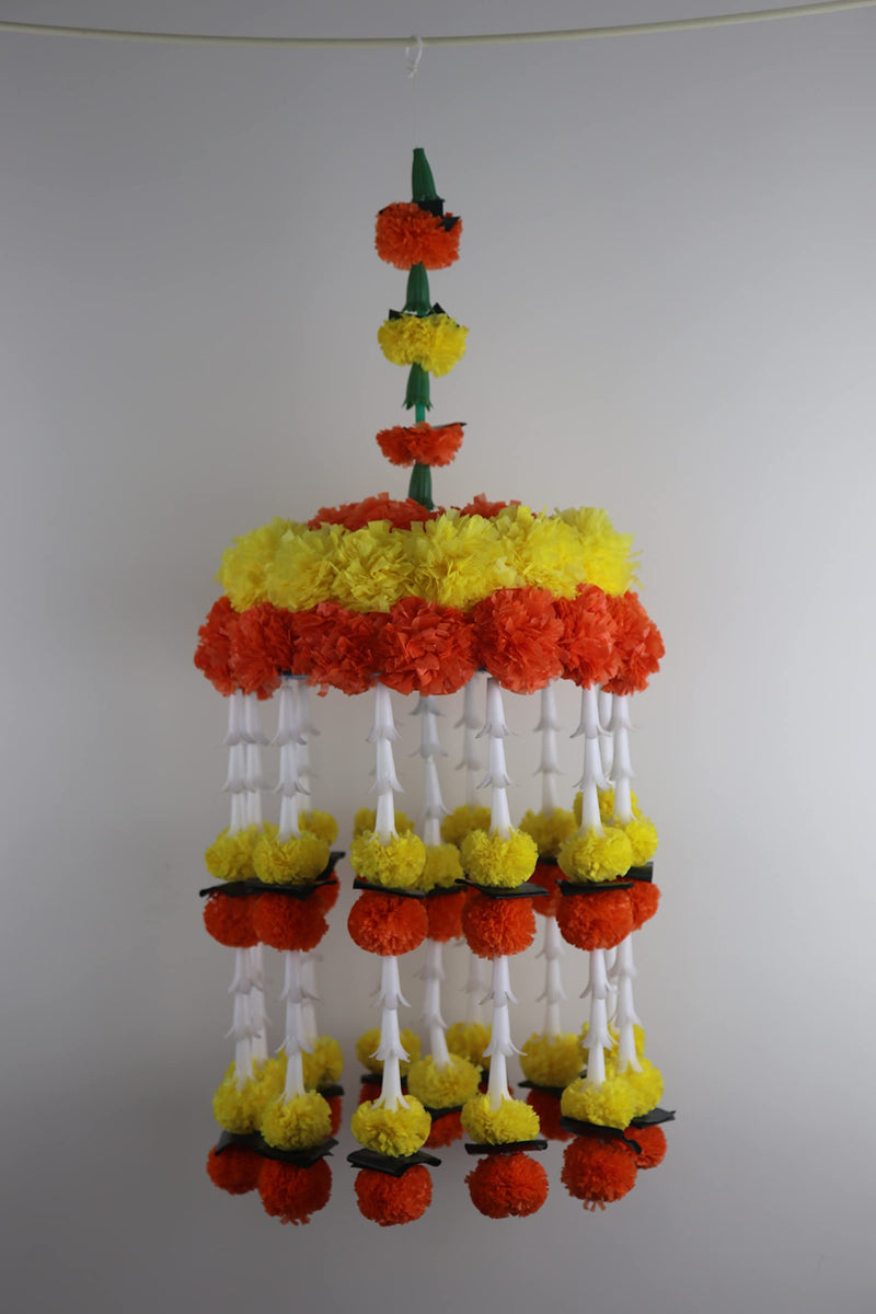 Shobha Sanskruti Plastic Artificial Marigold Flower Garlands Umbrella, Jhoomar (Reusable Flowers Hanging)