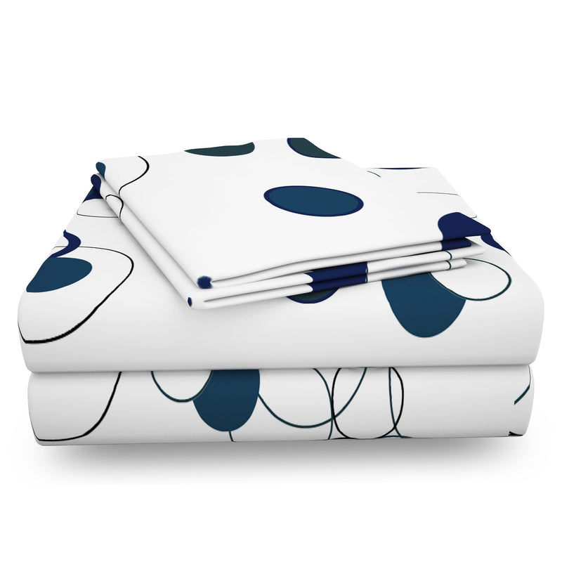 Story@Home Metro Collection 186 TC Cotton Bedsheet for Double Bed with 2 Pillow Covers, White and Blue