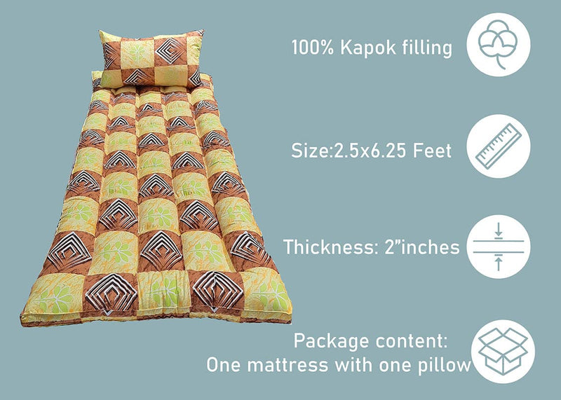 VG Mattress - Ilavam panju Kapok Silk Cotton Semal Foldable Hostel Mattress, 6.25 x 2.5 feet x 3 inches with 1 Pillow.