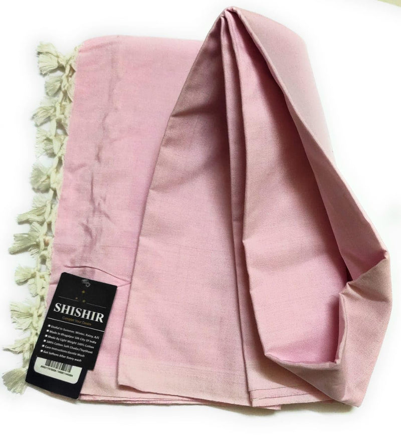 SHISHIR Bhagalpuri Soft All Season Thin Layer Cotton Blanket/Topsheet/Odhne Wali Chadar for Summer & Rainy Season Single Size Baby Pink