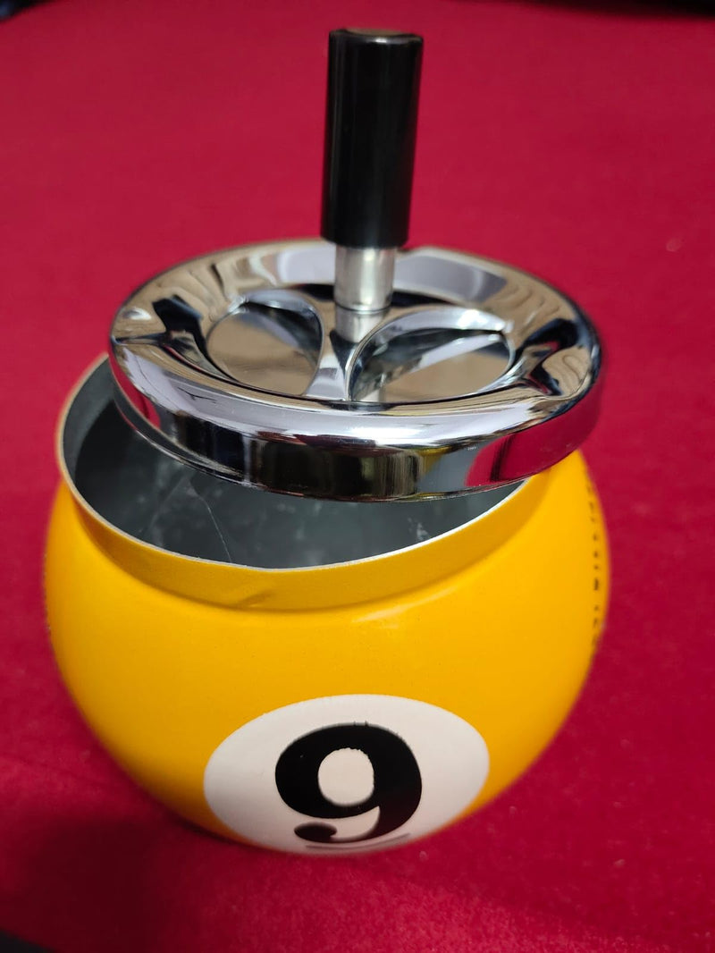 ABA Snooker and Pool 9 Ball Billiard Table Ashtray, Chrome-Plated Metal, Yellow