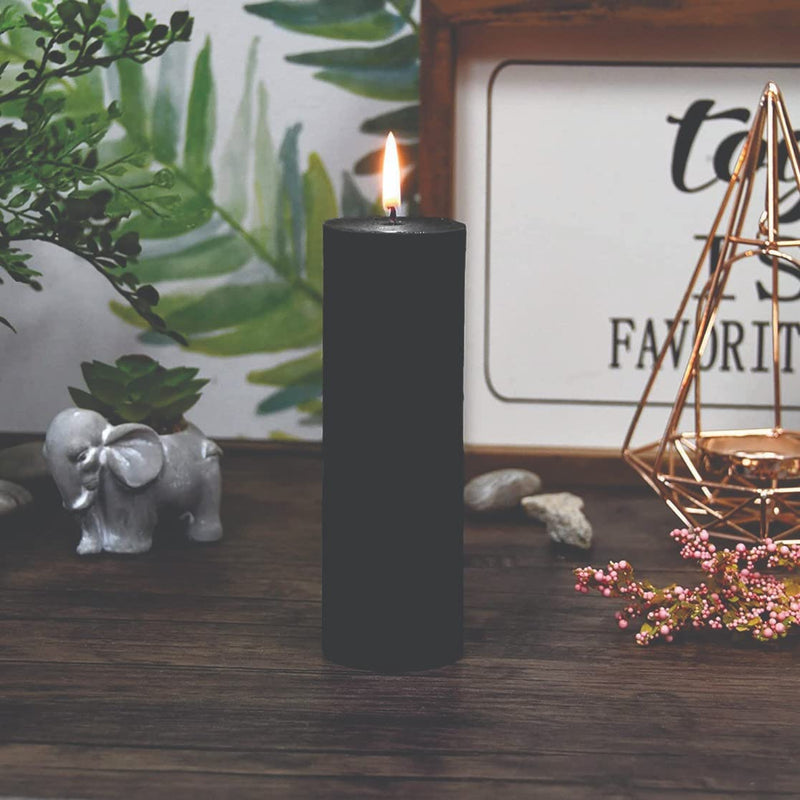 Ukiyo International - Black Round Pillar Candle Made of Natural Soy Wax Unscented Smokeless Long Burning Hours Candles (2x10 Inch)