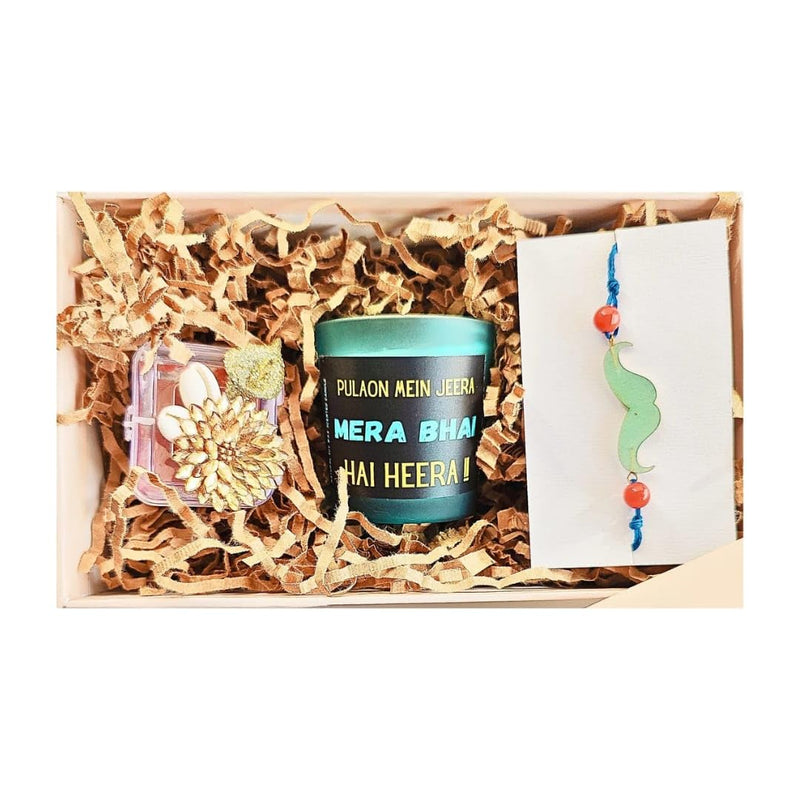 THE TINGE Mera Bhai Hai Heera Musk Scented Candle Rakhi Hamper with Rakhi and Roli Chawal HamperRakhi Roli Chawal Rakshabandhan Gift Hamper Box for Brother Sister