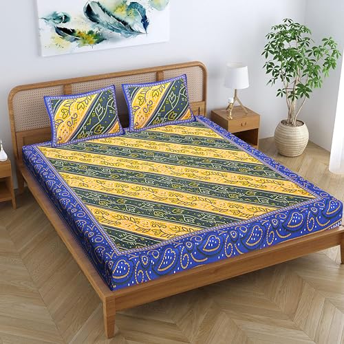 UNIBLISS Motif Floral 144 TC 100% Cotton Double Bedsheet Jaipuri Printed Bed Cover with 2 Pillow Covers - 36