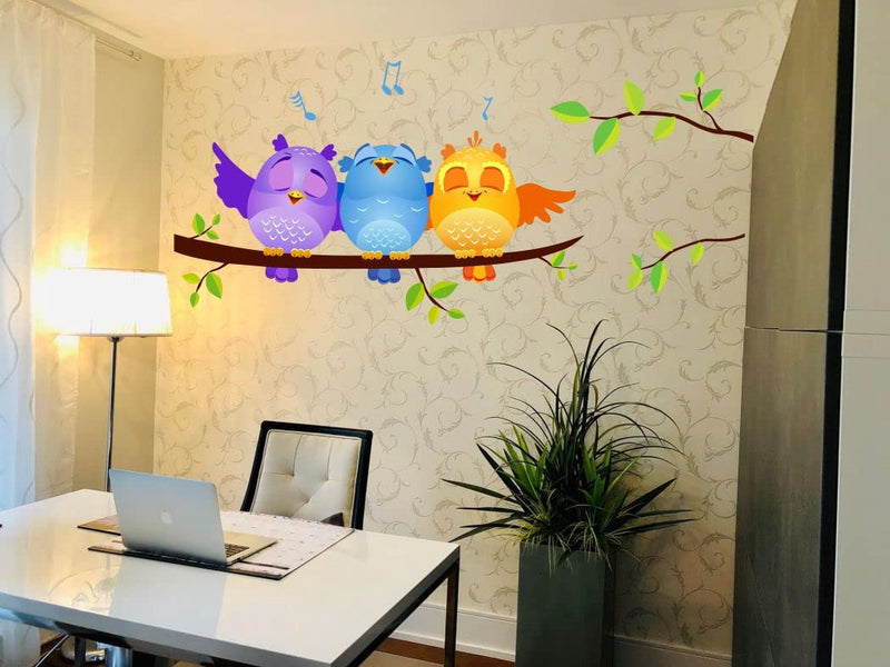 Delight Art Tree with Three Owl Wall Sticker Size - (106 * 48) cm Model id - (DAMC00122L)