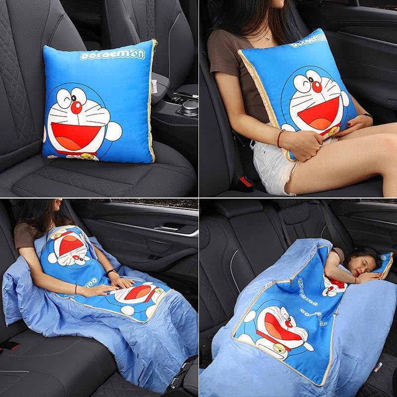 Mirramor Pillow Blanket for Car and Home Use, Two in One Folding Blanket for Naps, Pillow Blanket for Outdoor Travel (DOREMON)