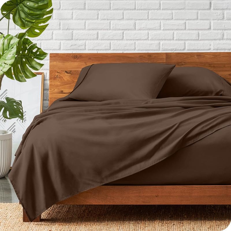 Amazon Brand � Umi 100 GSM Brushed Micro Fabric Fitted Bedsheet with Flat Sheet and 1 Pillow Cover - Brown