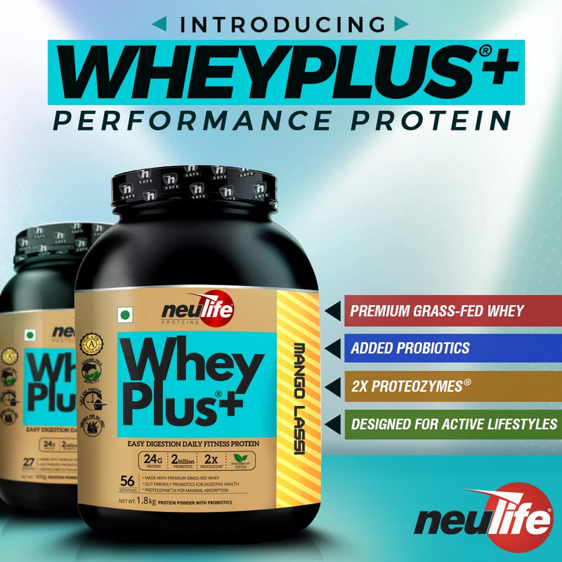 Neulife WHEYPLUS® Gut-friendly Grass-Fed Whey Protein Isolate Blend with Probiotics & Proteozymes 4lbs (Vanilla Lassi)