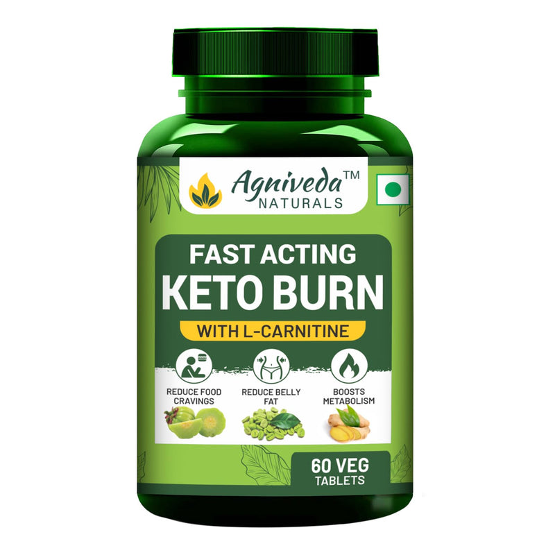 Agniveda Naturals Keto Fat Burn Weight Loss Supplement with L-Carnitine, Green Tea Extract, Appetite Suppressant and Metabolism Booster, Fat Burner for Men and Women - 60 Tablets