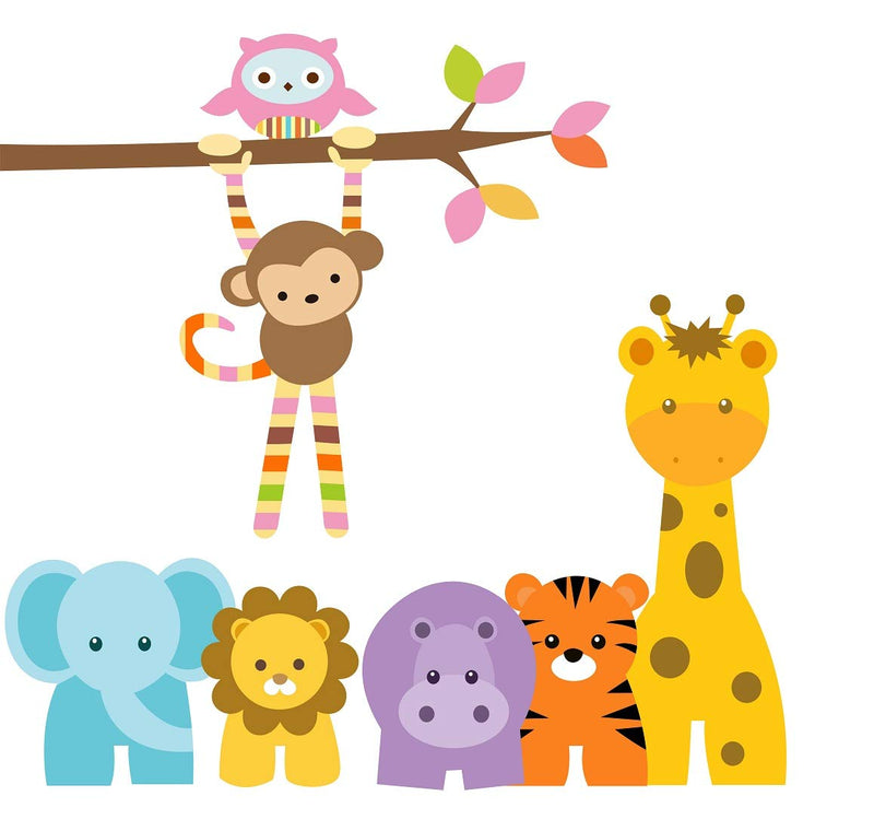 Tuffuk Kids Carton Animals Large Vinyl Wallstickers for Home Decorations(60 cm x 60 cm)4TZ058