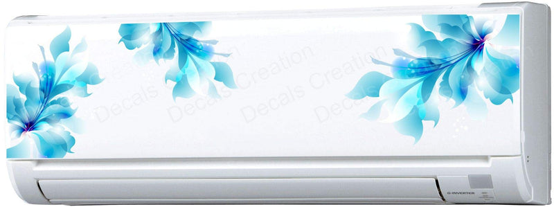 Decals Creation™ AC Sticker Fridge Sticker Wall Sticker Split Ac Stickers Blue Flower Air Conditioner Sticker Standard Size