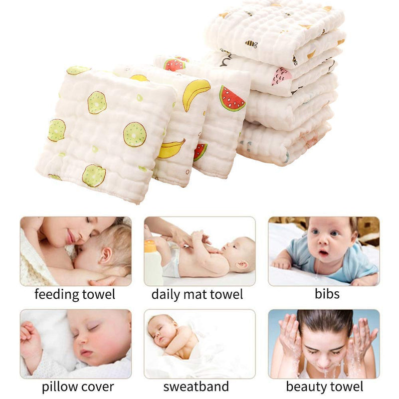 MOM CARE Muslin Cotton Face Towels for Newborn Baby Extra Soft Hankies Reusable Napkins for Infants Toddlers (Pack of 5) White