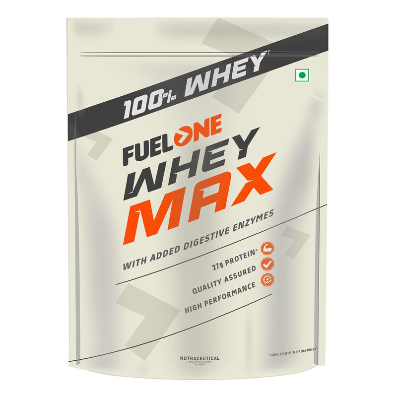 FUELONE Whey Max, Whey Protein Concentrate & Whey Protein Isolate, 27G Protein (Chocolate, 1Kg / 2.2Lb)