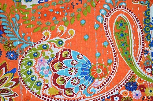 Textile Work Creations Handmade Bedcover Bedspread Kantha Quilt Indian Bedding Handmade Throw Tapestry Handmade Pure Cotton Quilted Bedding Twin