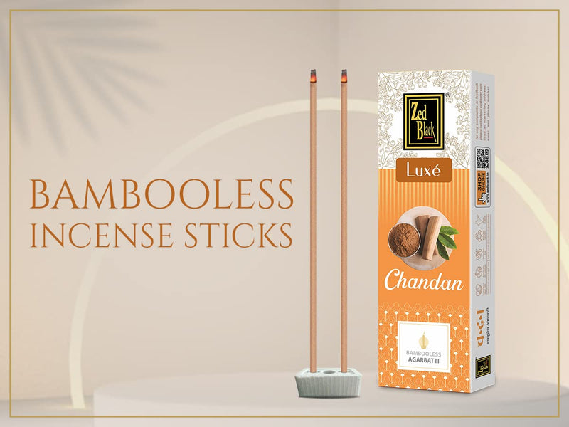 Zed Black Bamboo Less Incense Sticks – Luxe Series - Pack of 4 Incense Sticks, Good Vibes Pack (Approx 70 Agarbatti Sticks | 4 Fragrances - Chandan, Gulab, Loban and Mogra) (377 GM)