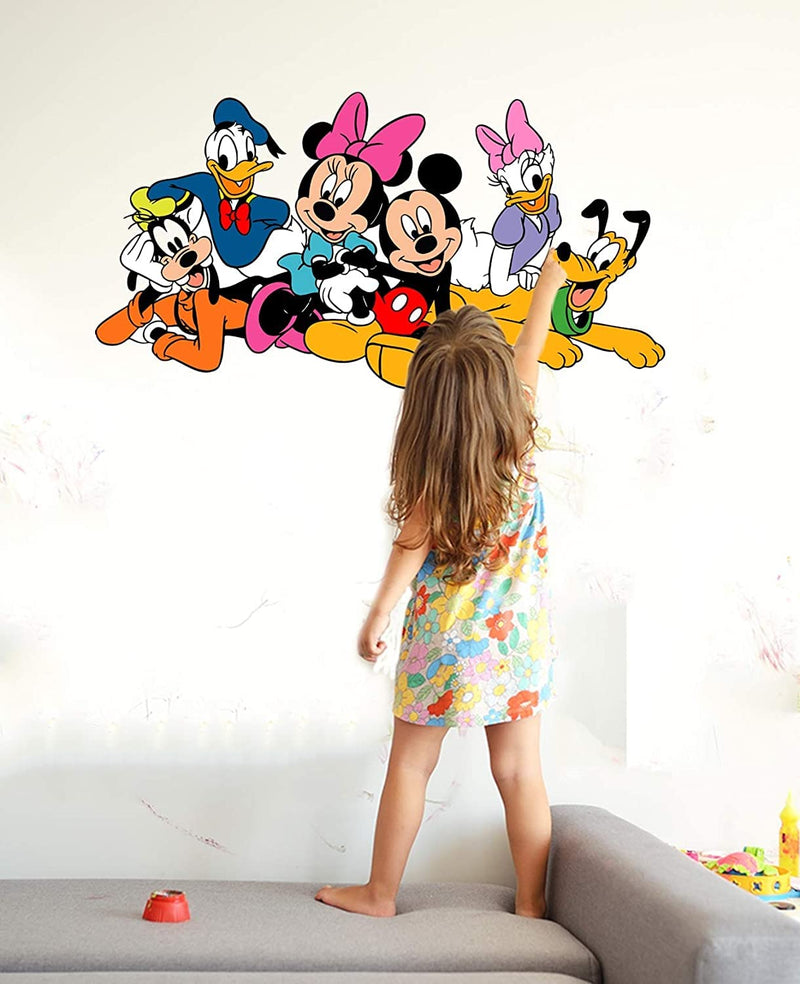 Akki Wold Disney Cartoon Group Mickey Mouse,Minnie Mouse,Donald Duck Vinyl Wall Sticker for Kids Room, Play School (Medium) Size -