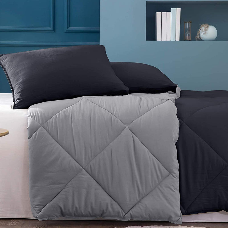 Dream Homme 180 GSM Microfibre Reversible Quilt for Single Bed | AC Comforter Blanket Duvet for Summer (Grey & Black)