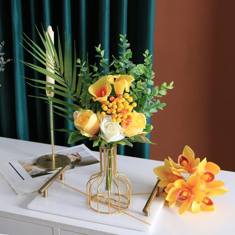 TIED RIBBONS 1 Pcs Propagation Station with Metal holder Glass Test Tube Flower Pot Vase for Home Decor Office Living Room Bedroom Dinning Table Gift Decoration Items (Gold, 20.3 cm x 15.2 cm)