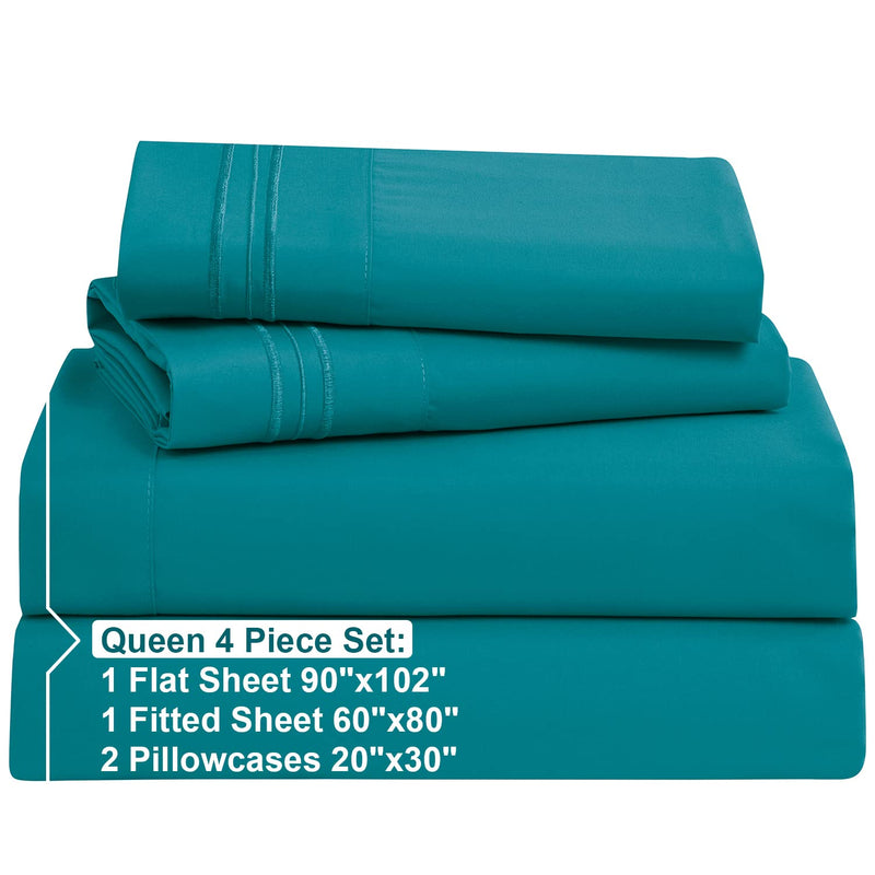 Bed Sheet Bedding Set, Queen Size, Teal, 100% Soft Brushed Microfiber Fabric with Deep Pocket Fitted Sheet, 1800 Luxury Bedding Collection, Hypoallergenic & Wrinkle Free Bedroom Linen Set By Nestl Bedding by Nestl Bedding