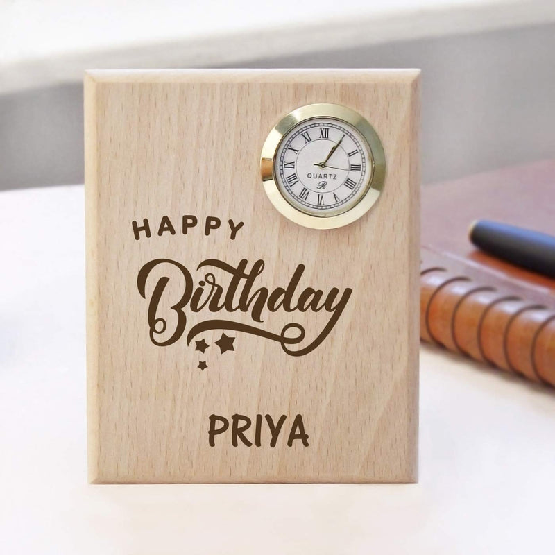 Graphicalmela Wooden Table Clock Birthday/Personalized Table Clock Name Gift with Congratulation for mom dad Uncle Aunty boss Friend Office Colleagues Boyfriend Girlfriend Sister