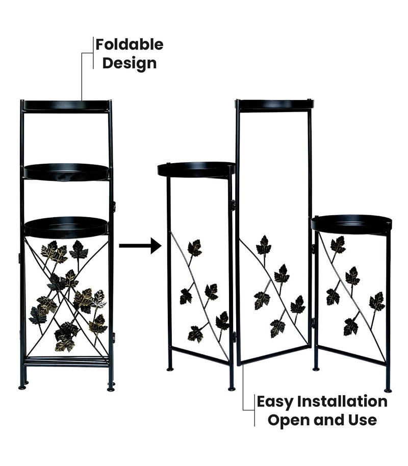 Nurturing Green® Modern Black (3-Tier) Metal Pot Stand for Indoor Plants with Foldable Design | Planter Stands for Living Room (Size- 30 Inch) - [Plants are not Included]