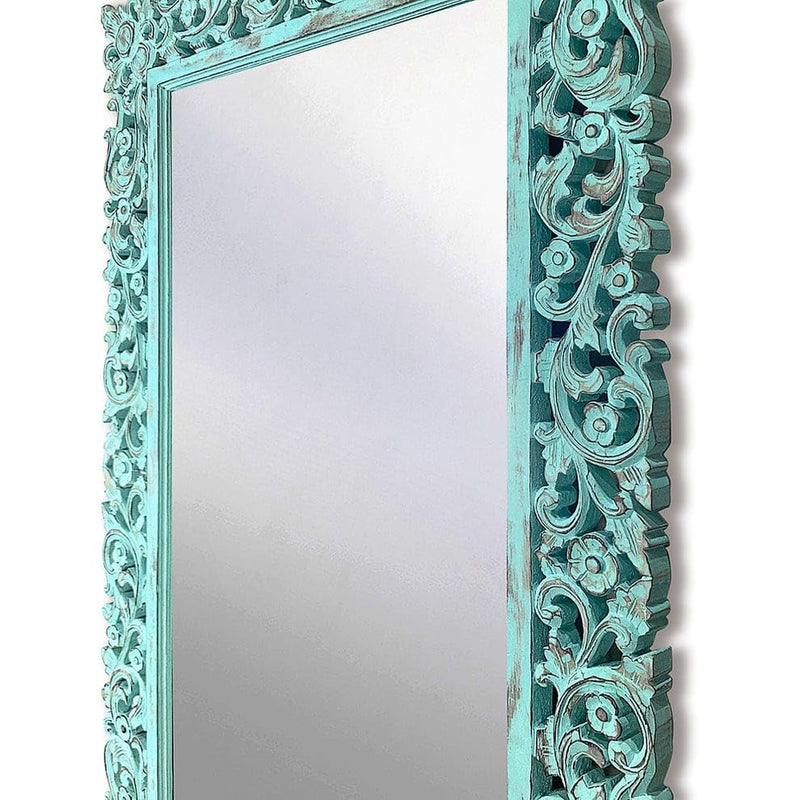 Adeez Gallery Wooden Wall Mirror Frame Size (30x60) Inch Only Frame with Out Mirror Colour Antique Blue