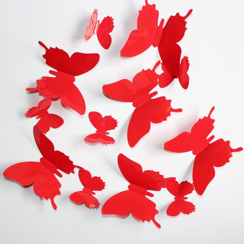 Jaamso Royals Red 3D Butterflies Self Adhesive Home Decor Wall Sticker 1 Combo Pack of 12 CM Piece (13 CM X 15 CM)