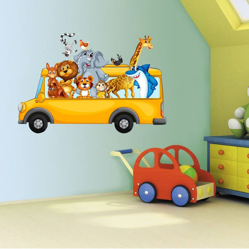 Delight Art Animals Bus Design Wall Sticker Size - (57 * 38) cm Model id - (DAMC00974L)