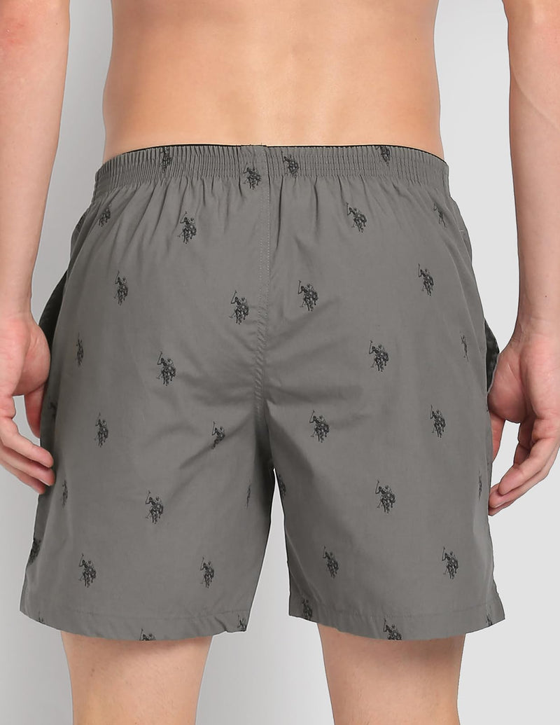 U.S. POLO ASSN. Men Signature Logo Pure Cotton I021 Boxers Shorts- Pack Of 1 (Grey Large)