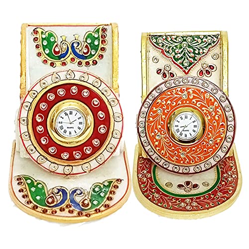 Handicraft Kingdom Mobile Holder for Car Dashboard | Smart Cell Phone Stand with Inbuilt Small Clock for Office | Approx Size (4.5 Inch) & Wt (1150 Gm) Pack of 2