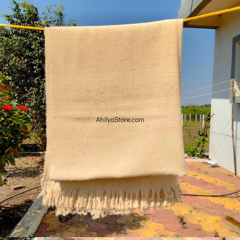 AhilyaStore - Original Handmade White Ghongadi(Jawal) - 100% Sheep Wool - Sheep Wool Blanket