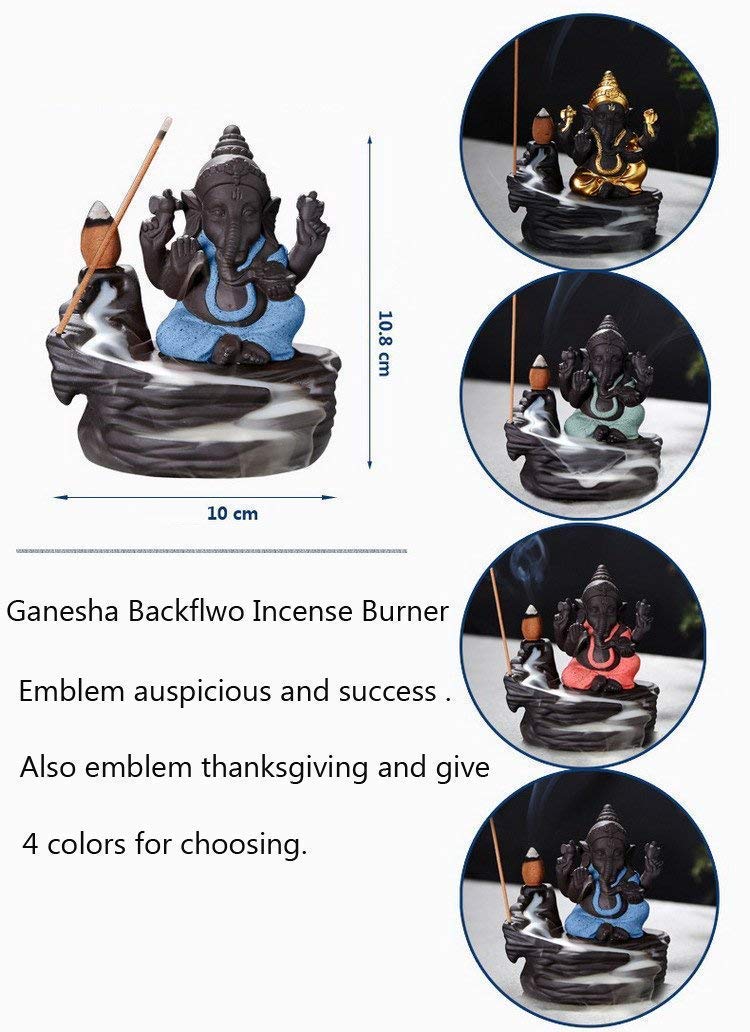 Craftam PolyResin Ganesha Smoke Fountain Backflow Waterfall Cone Incense Holder Showpiece Statue with 10 Back Flow Incense Cone (Blue) Item Name (aka Title)