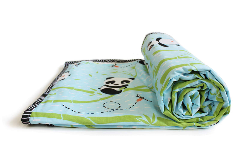 Silverlinen Panda Village 100% Cotton 3 Layer Reversible Single Blanket Dohar for Kids for Boys and Girls - Blue (Size 56x70 Inches)