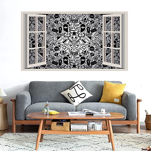 GADGETS WRAP Printed Wall Decal Sticker Fake Window Style Decal (90cm x 50cm) - Sugar Skull