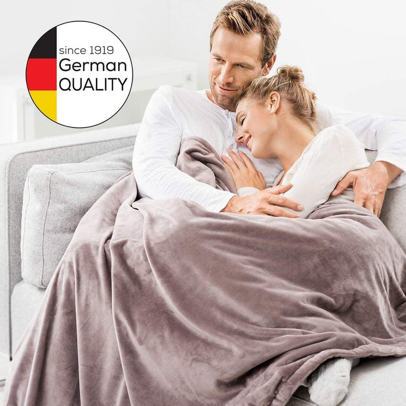 Beurer HD 75 Electric Blanket, Cuddly Heat Blanket with 6 Temperature Levels, Safety System and Automatic Shut-Off, Machine Washable, Taupe