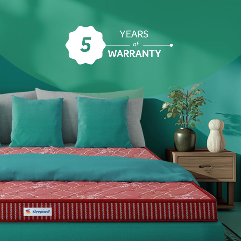 Sleepwell Durafirm Classic-Rebonded Foam | 5.5-inch Single Bed Size | Medium Firm | Anti Sag Tech Mattress (Maroon, 78x36x5.5)