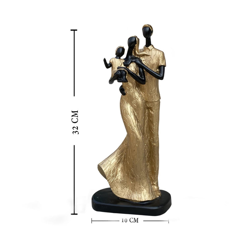 Xtore Stylish Golden Black Resin Couple Statue with Child for Home Decor (Pack of 1, Black & Golden)