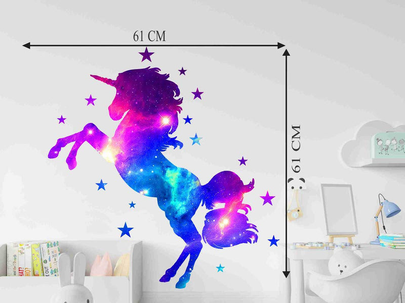 DivineDesigns™ Galaxy Unicorn Vinyl Wall Sticker for Living Room, Bedroom, Office Hotel Entrence Decioration Anime, Pack of 1 (24 X24 Inch)