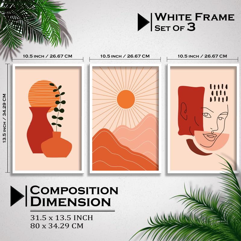 SAF paintings Set of 3 Abstract Boho modern art design Premium white Framed Bohemian wall painting for for Wall, Home and Living Room Decoration 80 cms x 34.29 cms COMBO-2099-K3