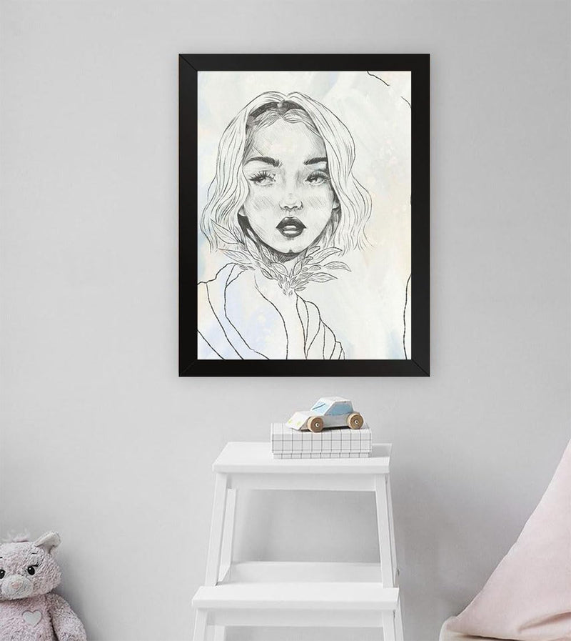 GADGETS WRAP Printed Photo Frame Matte Painting for Home Office Studio Living Room Decoration (11x17inch Black Framed) - Femme En Lignes I