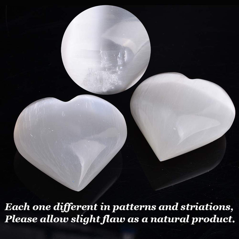 AMOYSTONE Selenite Crystal Heart Shaped Worry Stone Large Home Decoration for Chakra Energy Healing 2PC