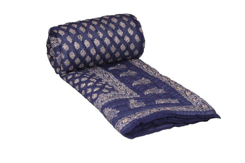 THROW KING Rajasthani Reversible Hand Made King Size Pure Cotton Soft and Cozy Light Weight Single Bed Jaipuri razai,Quilt,Blanket,Dohar,Duvet-Blue