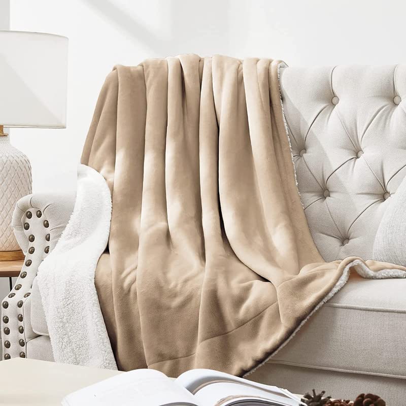 BSB HOME Sherpa Fleece Blanket Single Size Winter Super Soft Extra Warmest and Heavy Thick Winter 500GSM Bed Blankets for Couch Sofa Bed, 60" X 90" (Beige)