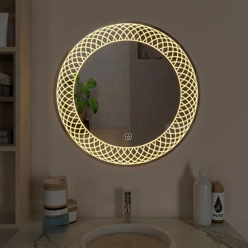 Cheval Glasses 3D Beautiful Round Modern Designer LED Glass Make-up Mirror Lights with Sensor - (18x24IN)