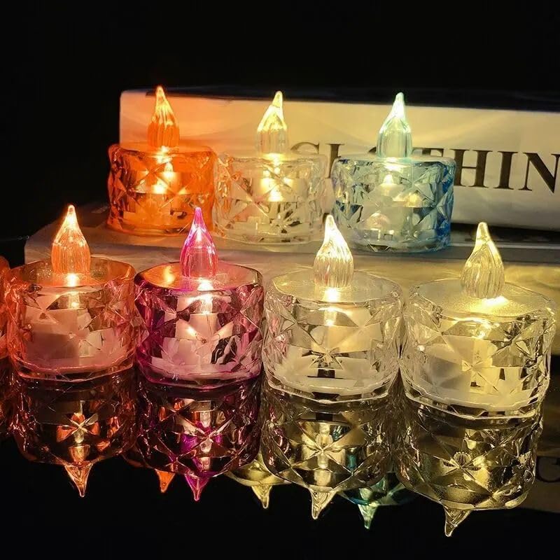 C R Tradelink Flameless and Smokeless Decorative Candles Transparent Acrylic Led Tea Light Candle for Christmas, Festival,Candles_N (Pack-6)