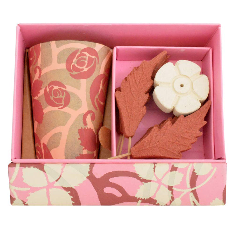 Votive and Incense Leaves Gift Set with Incense Holder - Rose