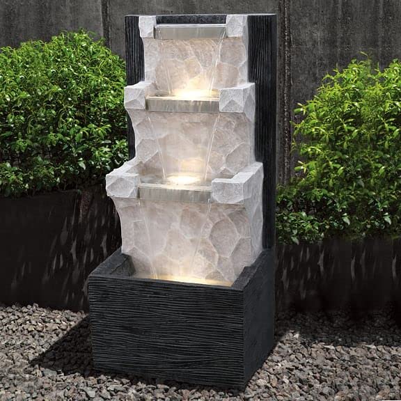 Shawshank Polyresin Fiberglass Wall Shape 4 Step Water Fountain with LED Lights for Home Decor Decoration Showpiece Gift Gifting Items