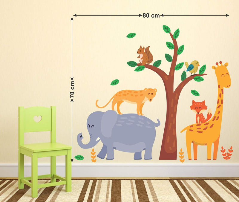 Tuffuk Jungle Animals Large Vinyl Wallstickers for Home Decorations(80 cm x 70 cm)5TZ0170