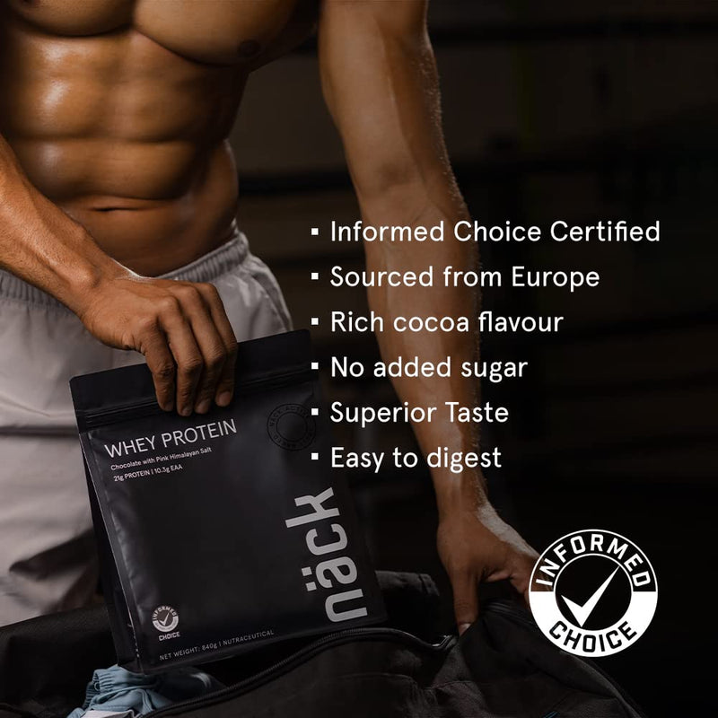 Näck Whey Protein Chocolate 840G | Whey Isolate & Concentrate Blend I Sourced From Europe | 21G Protein | 10.3G Eaa | Developed By Sport Nutritionists | Informed Choice Certified | Chocolate With Pink Himalayan Salt